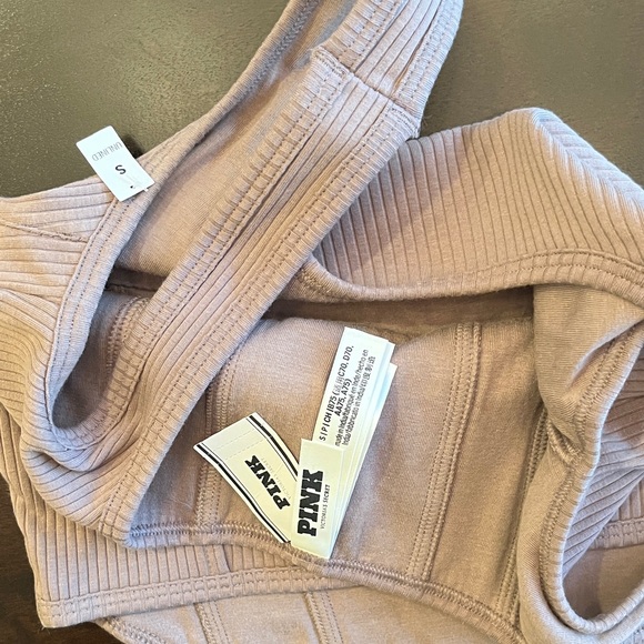 Victoria’s Secret Cinched Corset Ribbed Tank Top Iced Coffee & Black lot of 2 - Picture 4 of 12